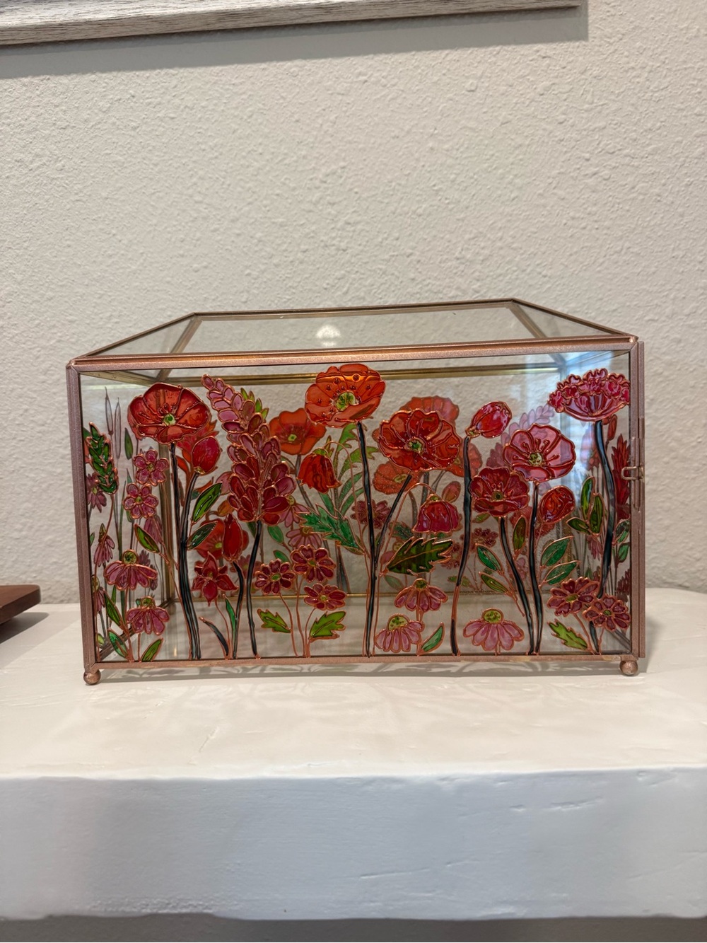 Glass Floral Display Box - Red and Pink